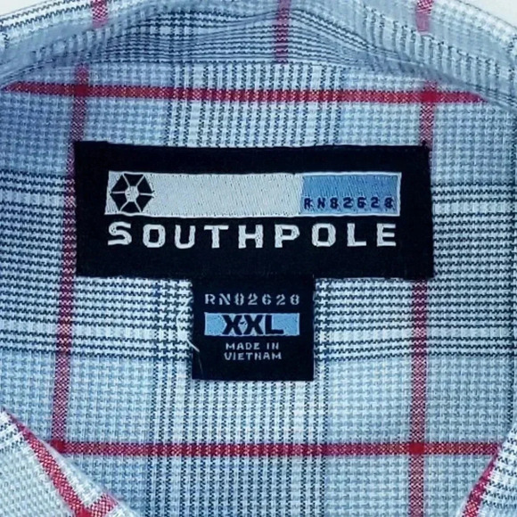 Southpole 2XL Embroidered Pocket Logo Sleeve Logo Tag Blue Red Trim Check Shirt - Picture 3 of 11